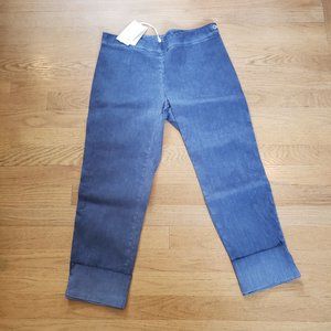 120% Lino - New Italian Dark Blue Linen Cropped Pant w/ Side Zipper - Women's 42